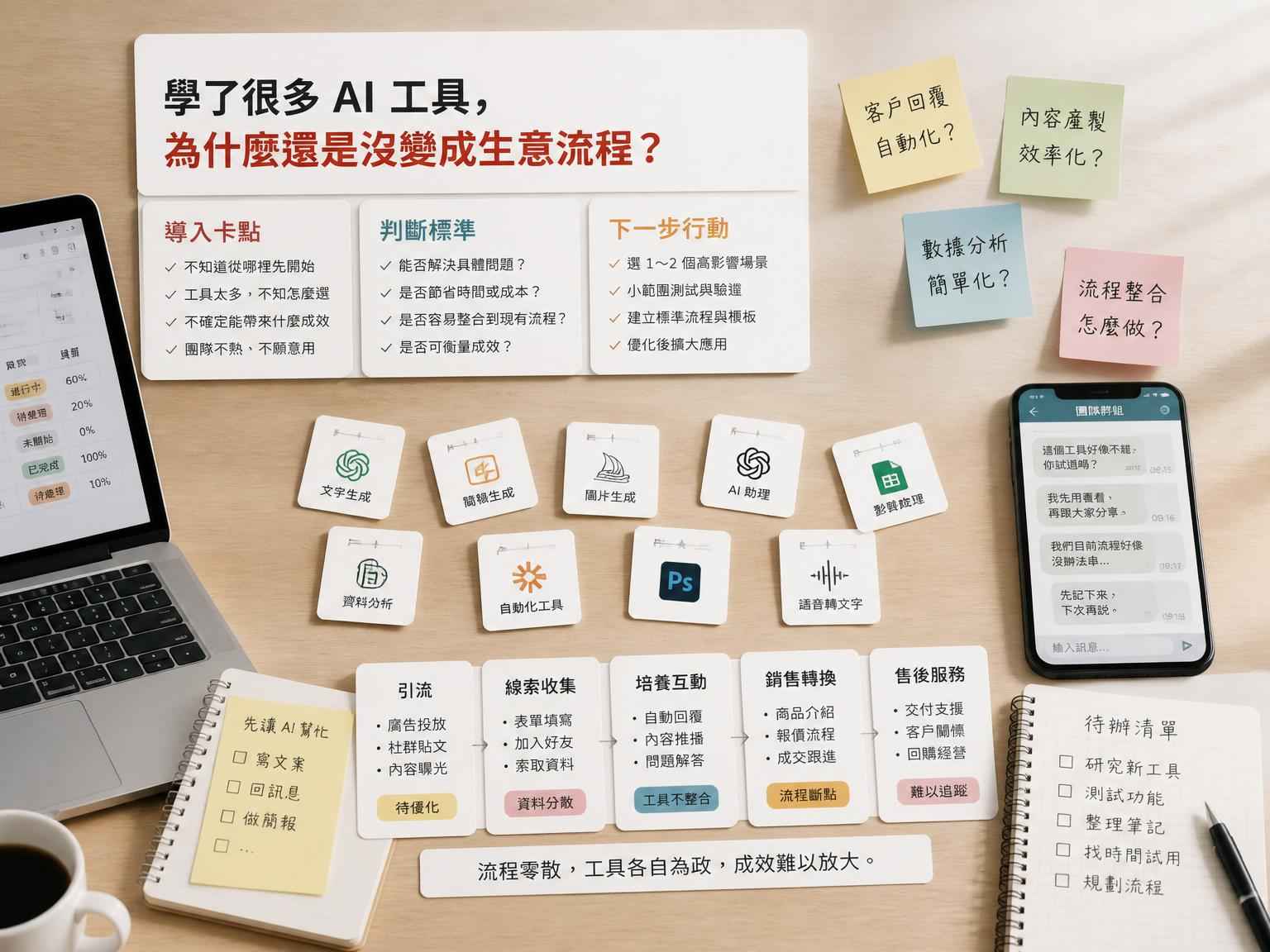 學了很多 AI 工具，為什麼還是沒變成生意流程？｜第一個問題段落後