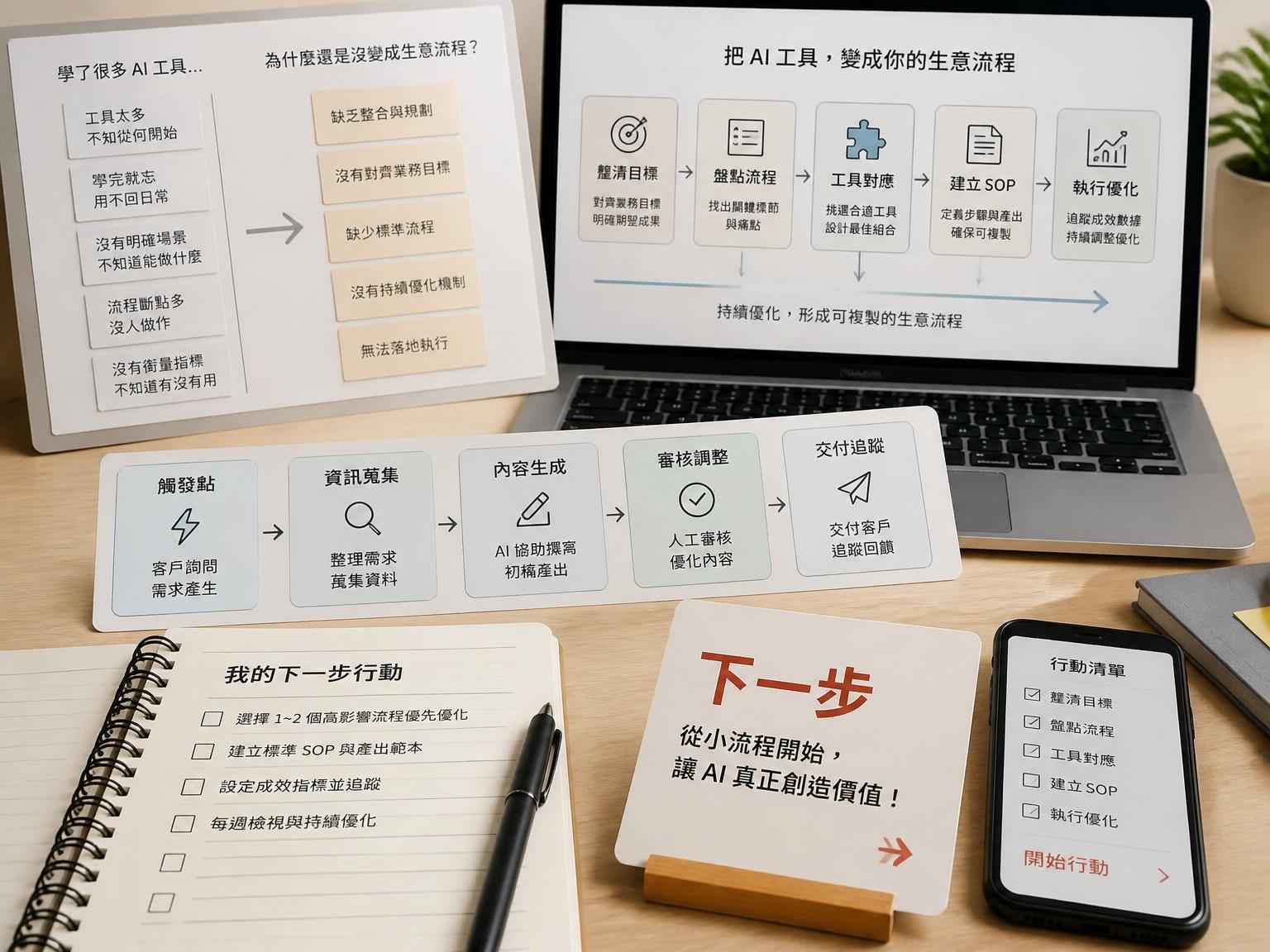 學了很多 AI 工具，為什麼還是沒變成生意流程？｜CTA 前或文章收尾段落