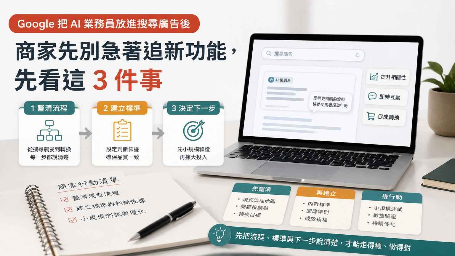 Google 把 AI 業務員放進搜尋廣告後，商家先別急著追新功能，先看這 3 件事｜文章封面