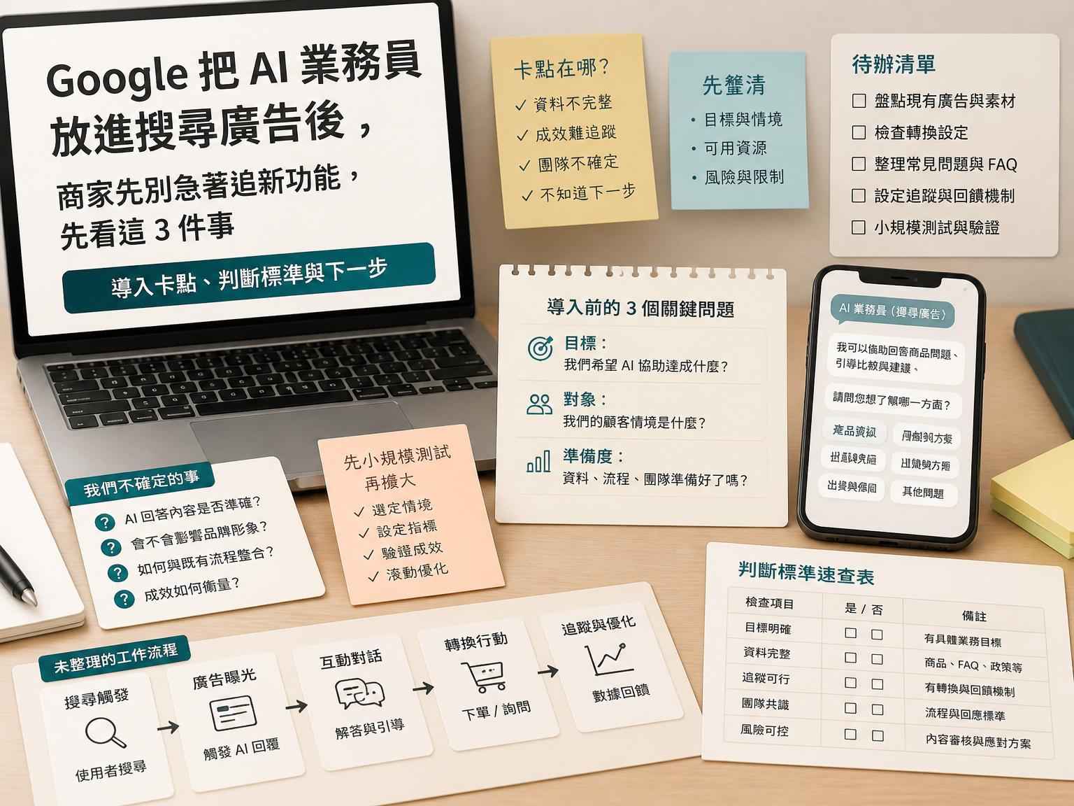 Google 把 AI 業務員放進搜尋廣告後，商家先別急著追新功能，先看這 3 件事｜第一個問題段落後