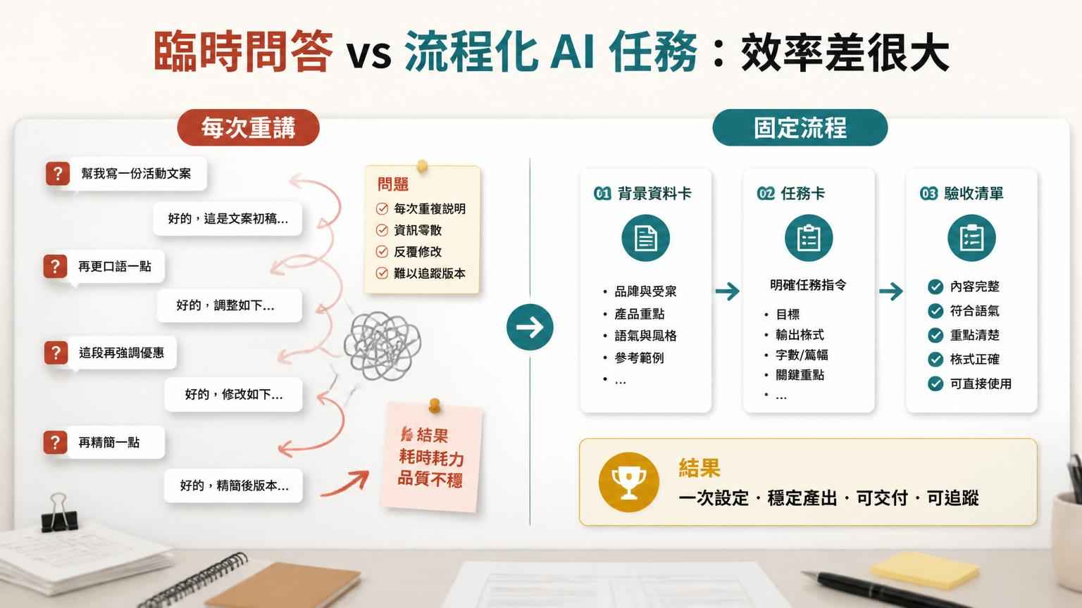 學了很多 AI 還是很忙？先把一項工作變成可交付的任務｜第一段落後