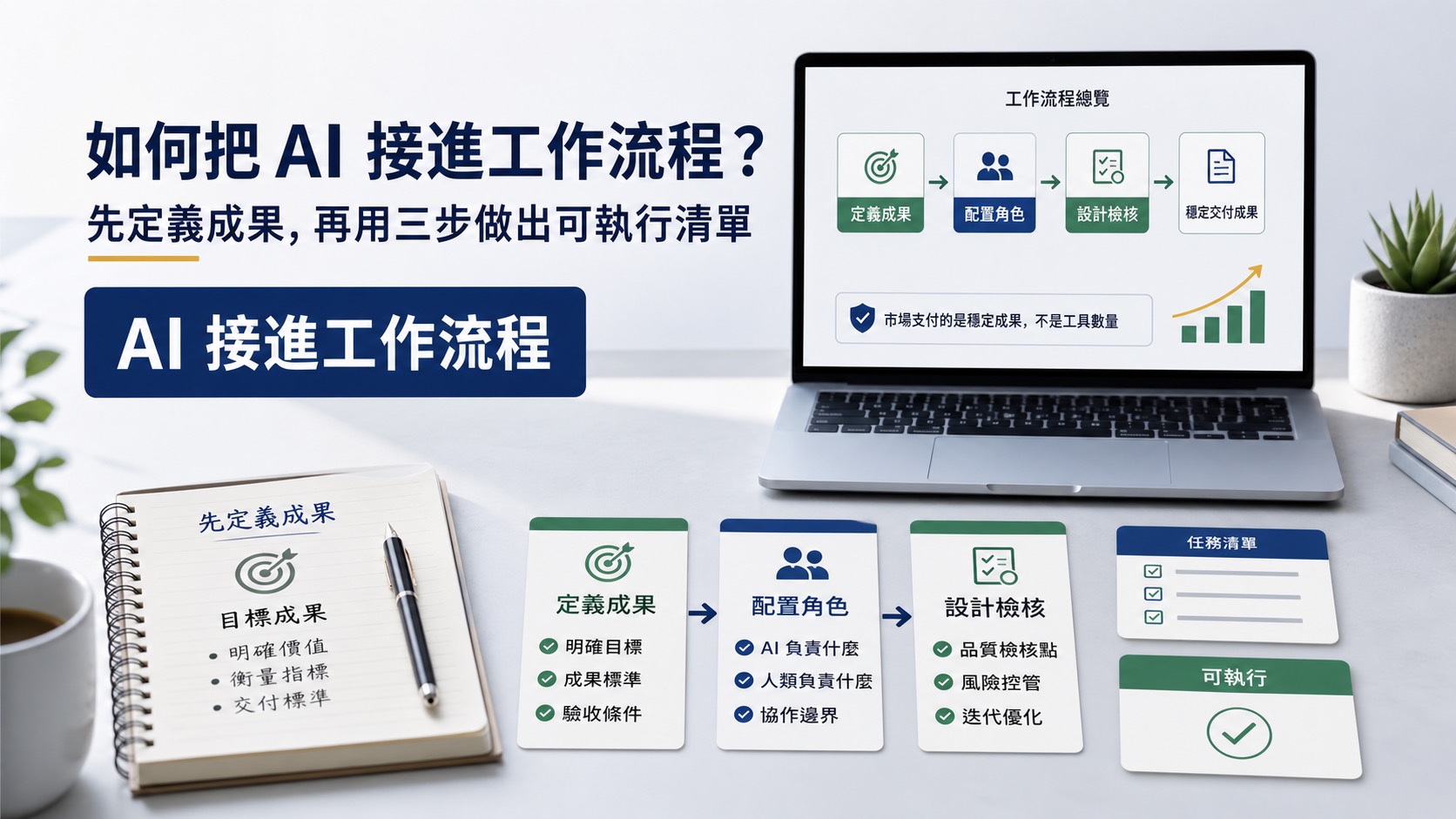 如何把 AI 接進工作流程？先定義成果，再用三步做出可執行清單｜文章封面