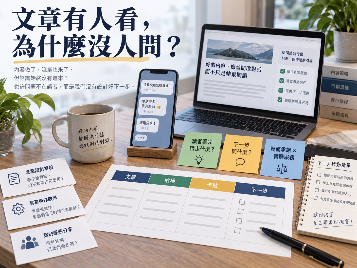 文章有人看，為什麼還是沒人問？用四欄表把讀者接到下一步｜呈現讀者問題與卡點
