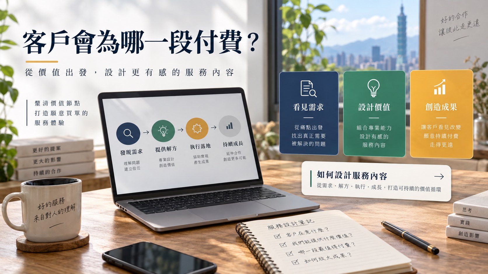 你會做的事，客戶會為哪一段付費？用 AI 拆出服務價值｜主題示意圖